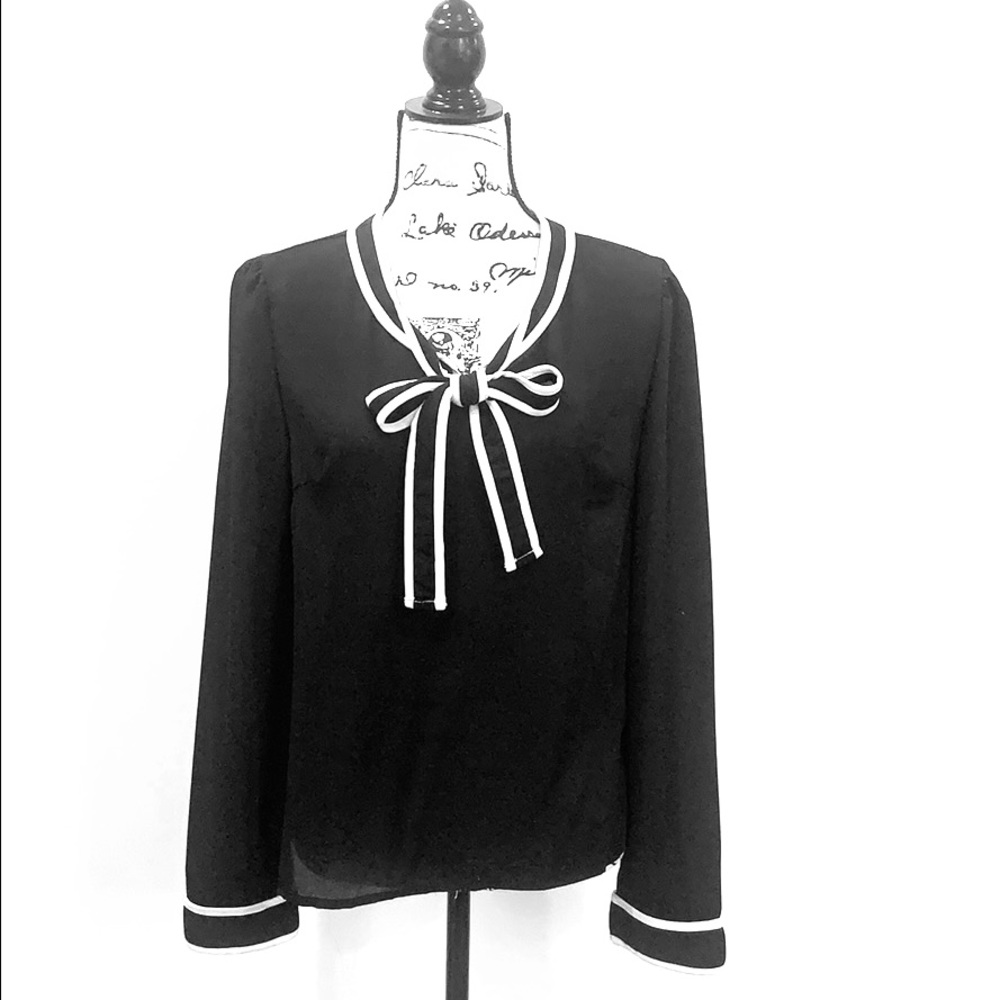 Black Blouse with Bow Neck Detail